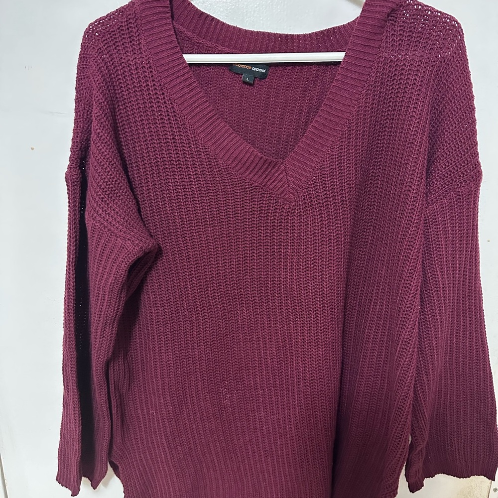 Ambiance Apparel Women's V-Neck Sweater - Deep Purple